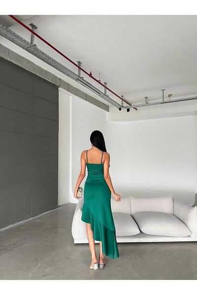 Modafeminen Rochie de seară din țesătură scuba cu volan asimetric cu bretele subțiri 581708 Verde