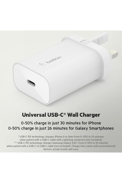 Belkin Belkin USB-C Wall Charger Pps 25 W Pd With USB-C - Lightning Cable 1 Meter - White