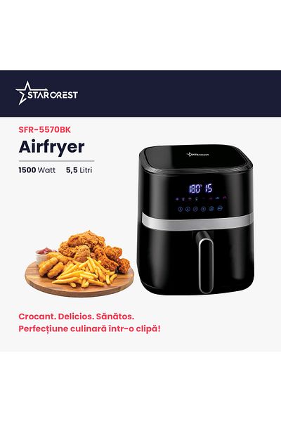 STARCREST Digital hot air fryer STARCREST SFR-5570BK, 1500 W, 5.5 Liters, Thermostat 80 - 200 °C