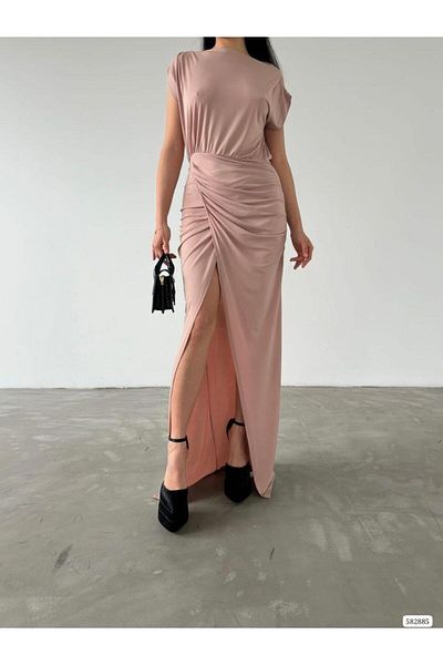 Modafeminen Μακρύ άμμο φόρεμα με σχισμή μέση 582885 σκόνη