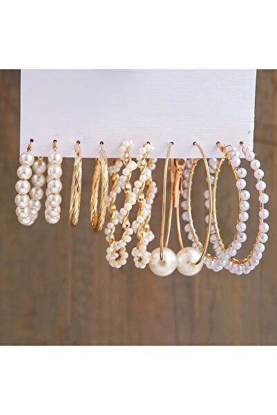 Le Manolia Accessories çoklu inci kombin küpe seti kadın küpe 6 çift küpe seti çoklu küpe inci halka küpe