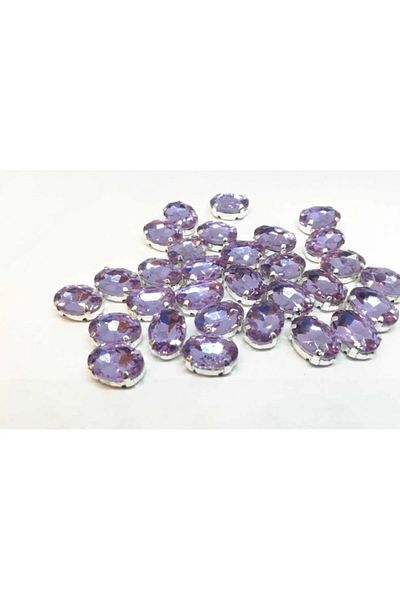 yiğit aksesuar 10X14 (1.4 cm) Oval Case Mounted Glass Stone Lilac 40 Pcs