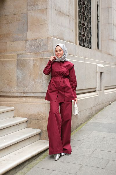 LOCCO Women's Outer Padding Detailed Stylish Suit Claret Red