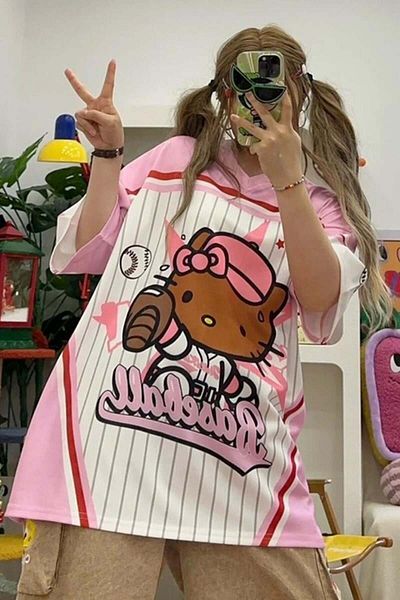 Köstebek Μπλουζάκι Unisex Τζέρσεϊ μπέιζμπολ Pink Hello Kitty