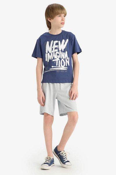 DeFacto Set de 2 bucăți pentru băieți, tricou cu mânecă scurtă imprimat, pantaloni scurți cu talie elastică F1231a825sm