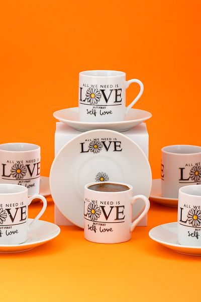 Porsima 05 Porcelain 12 Piece Turkish Coffee Cup Set for 6 People 90ml