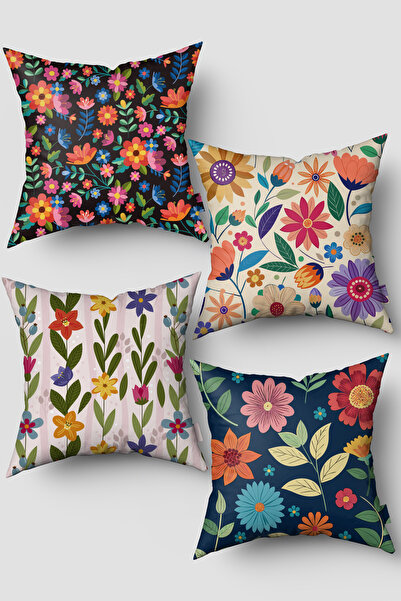 EsnafAli Σετ με 4 κάλυμμα μαξιλαριού με μοντέρνο σχέδιο λουλουδιών