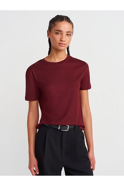 Dilvin 31791 Crew Neck T-Shirt-Burgundy