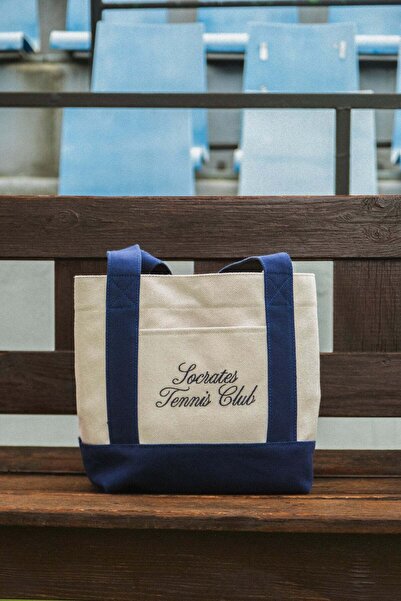 Socrates Tennis Club Tote Bag - Açık Gri / Lacivert