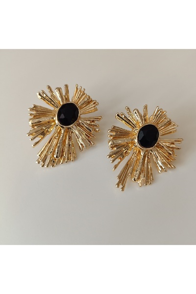 CATALEYA çelik aynalı taşlı gold küpe