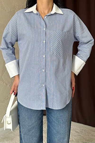 buğrahayalin Blue Striped Poplin Long Sleeve Shirt