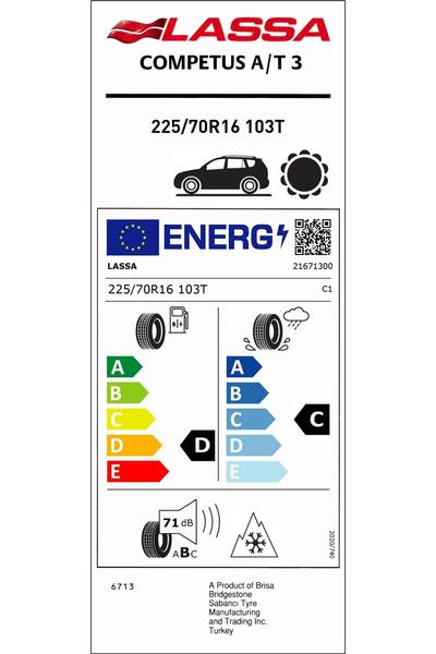 Lassa 225/70R16 103T Competus A/T 3 M+S 3PMSF Oto Yaz Lastiği (Üretim:2025)