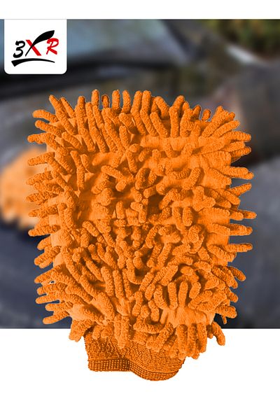 3XR Orange Microfiber Cleaning Glove, 18x15 cm, Soft, Absorbent, Non-Scratch for Car and Home Use