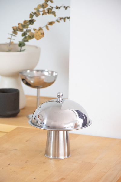 Beige & Stone Çelik Tatlı Pasta Meyve Sunum Fanus 16 Cm & Metal Ayaklı 18 Cm Stand