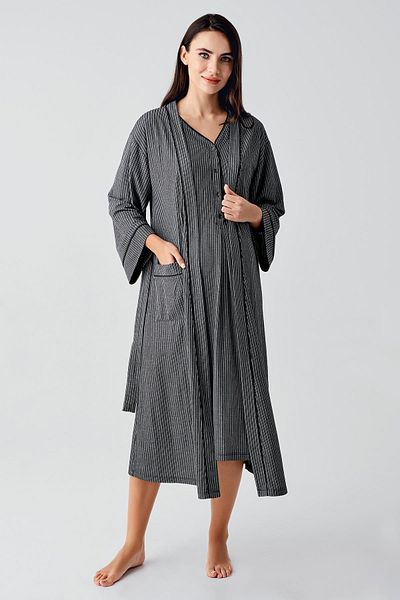 Artış Buttoned Short Sleeve Stretchy Viscous Maternity Nightgown Dressing Gown Suit 14406