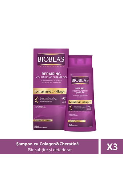 Bioblas Anti-Hair Loss Shampoo for Volume with Collagen and Keratin, 360 ml X3 pieces