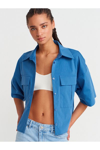 Dilvin 50495 Oversize Pocket Indigo Shirt
