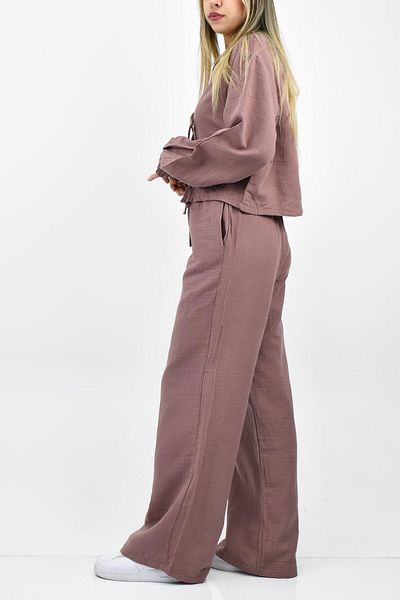 birizmoda Muslin Linen Look Tied Double Set - Dusty Rose