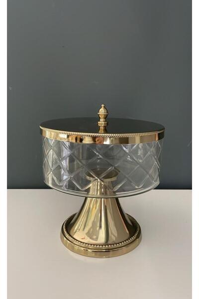 LAMEDORE AYAKLI VE KAPAKLI ORTA BOY KAVANOZ GOLD 18,5X18,5X20,5 CM