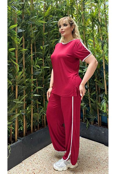LİKRA Costum de damă, mărime mare, cu mâneci decoltate, detaliu alb, lycra, viscoză