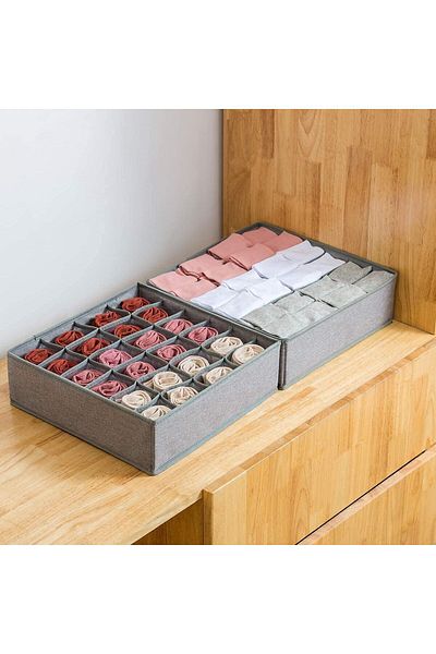 fulina Socks Storage Boxes, 24 Cell Collapsible Divider for Clothes, Socks, Lingerie, Underwear, Ties