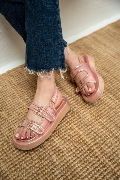 LAMİNTA Purly Candy Pink Double Buckle Women's Ballerinas