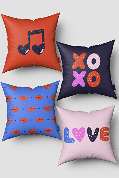 EsnafAli Оранжево-розов комплект от 4 калъфа за възглавници с печат на музика...
