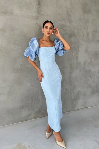 Kokosh moda Rochie cu mâneci brodate albastru baby