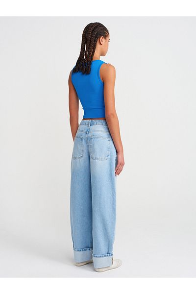 Dilvin 71806 Pantaloni cu balon din denim cu picior - Albastru
