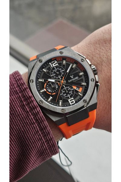Raymond Rym-83605 Silicone Cord Raymond Men's Wristwatch Stainless Steel Case - 2 Years Warranty
