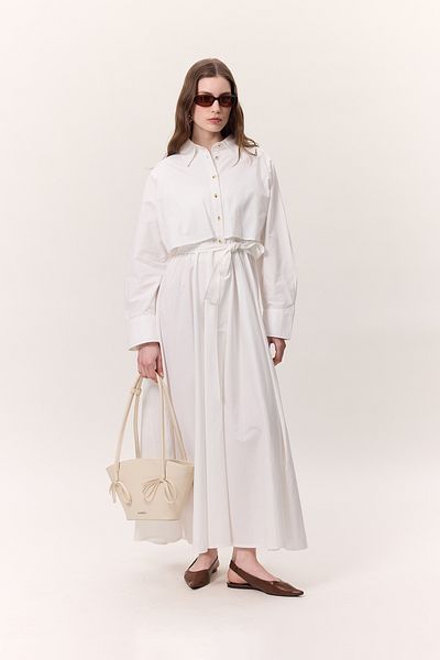 Manuka SUKIENKA KOSZULOWA W STYLU TRENCH ECRU