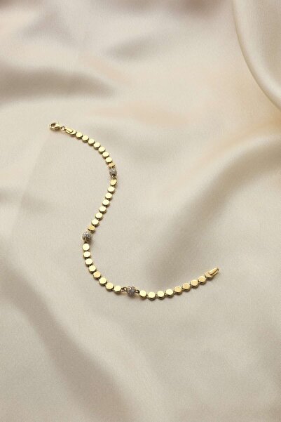 Uşaklıhafız kuyumculuk 14 Ayar Altın Pullu Taşlı Kadın Bileklik