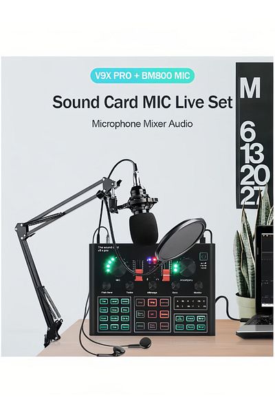 fulina V9X PRO Professional Sound Card Microphone Set,Adjusting Rotary Knobs,Minimizes Noise