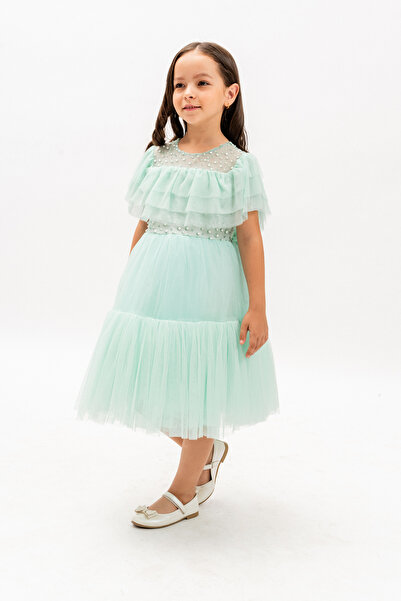 Eray Kids Girl's Evening Dress with Polka Dots, Ruffles and Bow Detail on the Back, Age 5-8