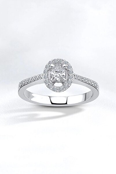 Karem Jewellery Tektaş Yüzük Pırlanta Görünümlü Gümüş Kaplama Kadın Yüzük