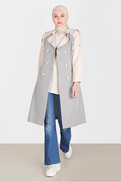 Alvina BIRDED PLAID TRENCH COAT 10595