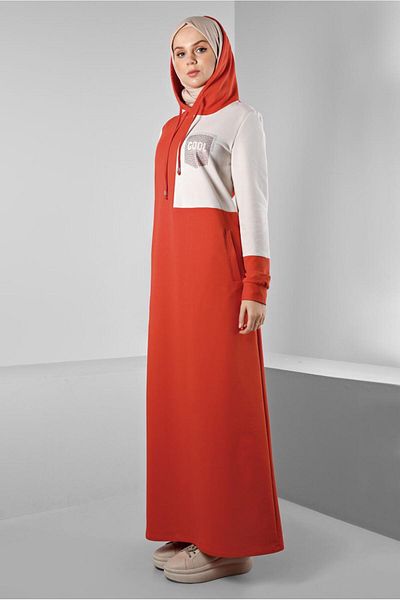 Alvina Hooded Stone Printed Tracksuit Dress - 43411