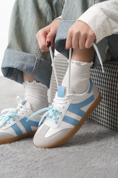 Moda Değirmeni Pantofi pantofi cu talpă anti-alunecare pentru femei alb-albastru MD1095-101-0003