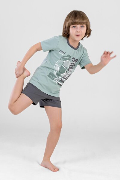 BAYKAR Комплект пижама с къс ръкав и къси памучни къси панталони с щампа и кр...