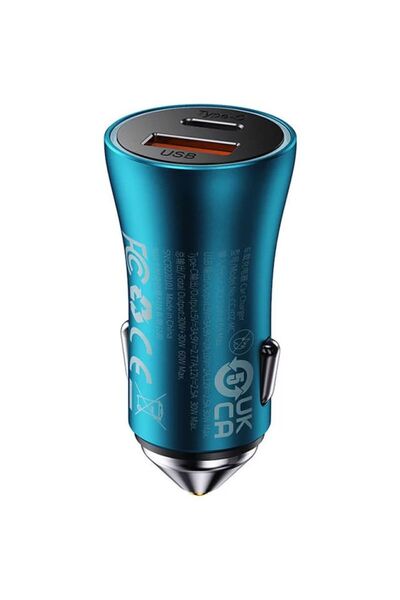 Baseus Baseus Golden Contactor Max Dual Fast Car Charger USB + USB-C - 60W - Blue