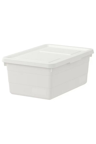 IKEA SOCKERBIT Box with Lid, White, 38x25x15 cm – Stackable & Durable Storage Solution