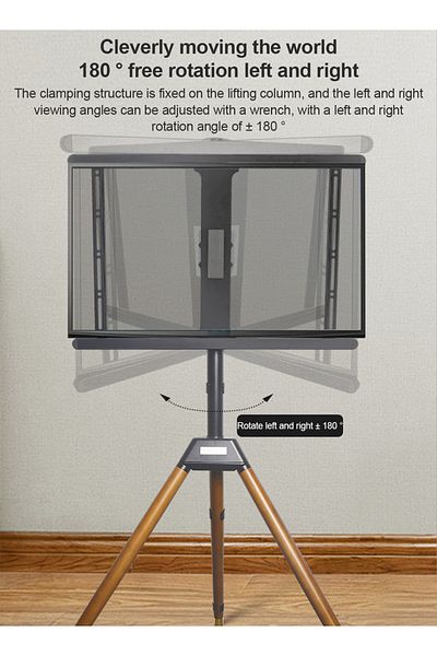 FlashHawk Wood TV Stand with Tripod Base for 32-75 inch Screens, Height Adjustable TV Floor Stand