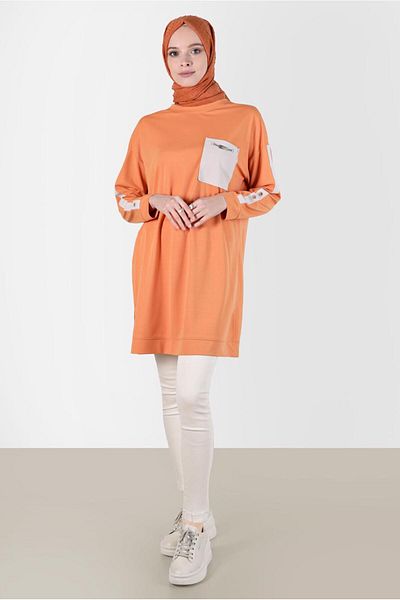 Alvina Striped Tunic Sweatpants with Sleeves and Pocket Detail - 42859