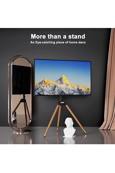 FlashHawk Tripod TV Stand with Swivel & Tilt, Wooden Tripod Base for 32-65 Inch Screens, Corner Floor TV Stand