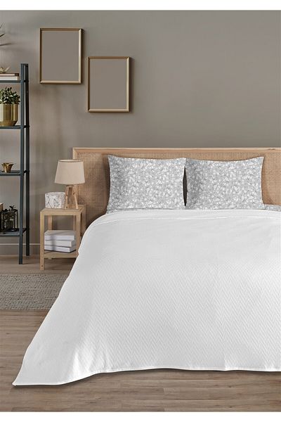 Evim طقم بيكيه مزدوج أبيض من القطن 100% مقاس 200 × 230 سم