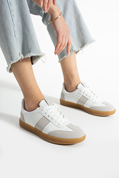 Trendpink Beyaz Krep Renk Taban Günlük Kadın Sneaker