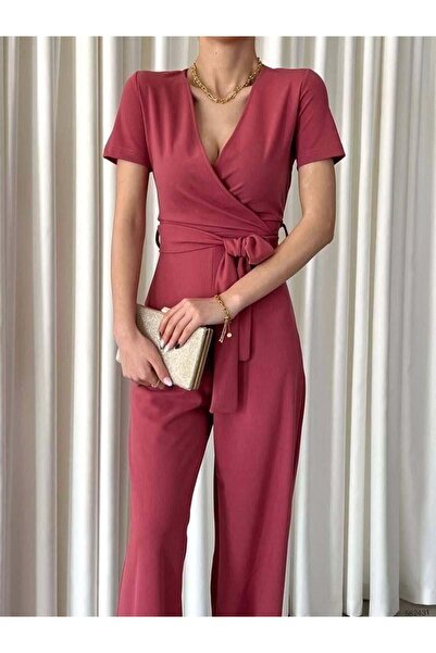 Modafeminen Ολόσωμη φόρμα από ύφασμα κρεπ με διπλό γιακά 582431 Dusty Rose