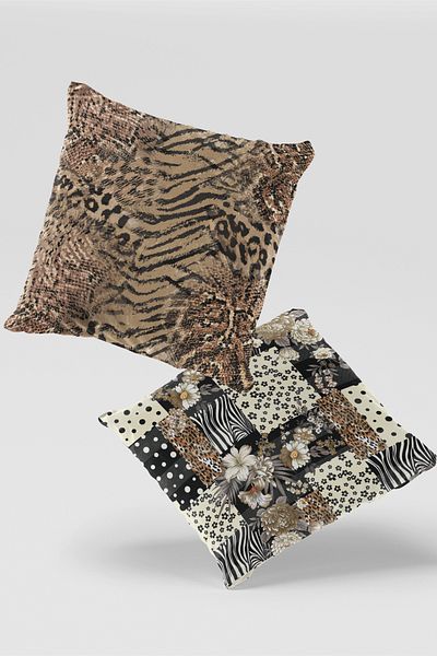 EsnafAli Brown Black Leopard Zebra Patterned 2-Piece Throw Pillow Cover Set