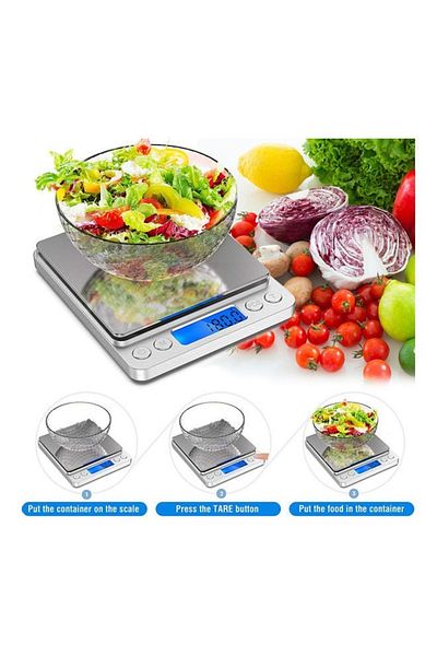 Primo Plus Precision electric kitchen scale measures weight from 0.1g to 3kg