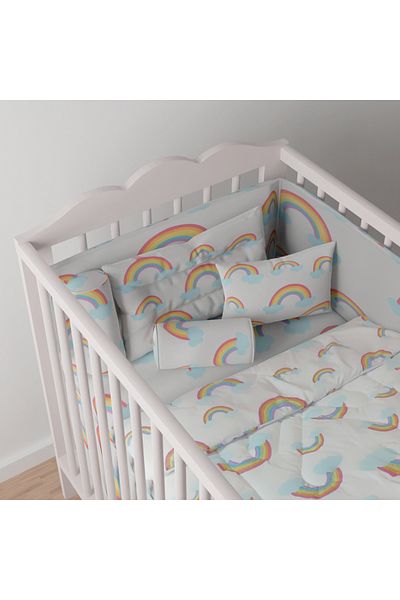 Kidz Klub 7-Piece Baby Crib Sleeping Set, Dreamy Rainbow Skies Cot Set, Size: 70 x 130 cm